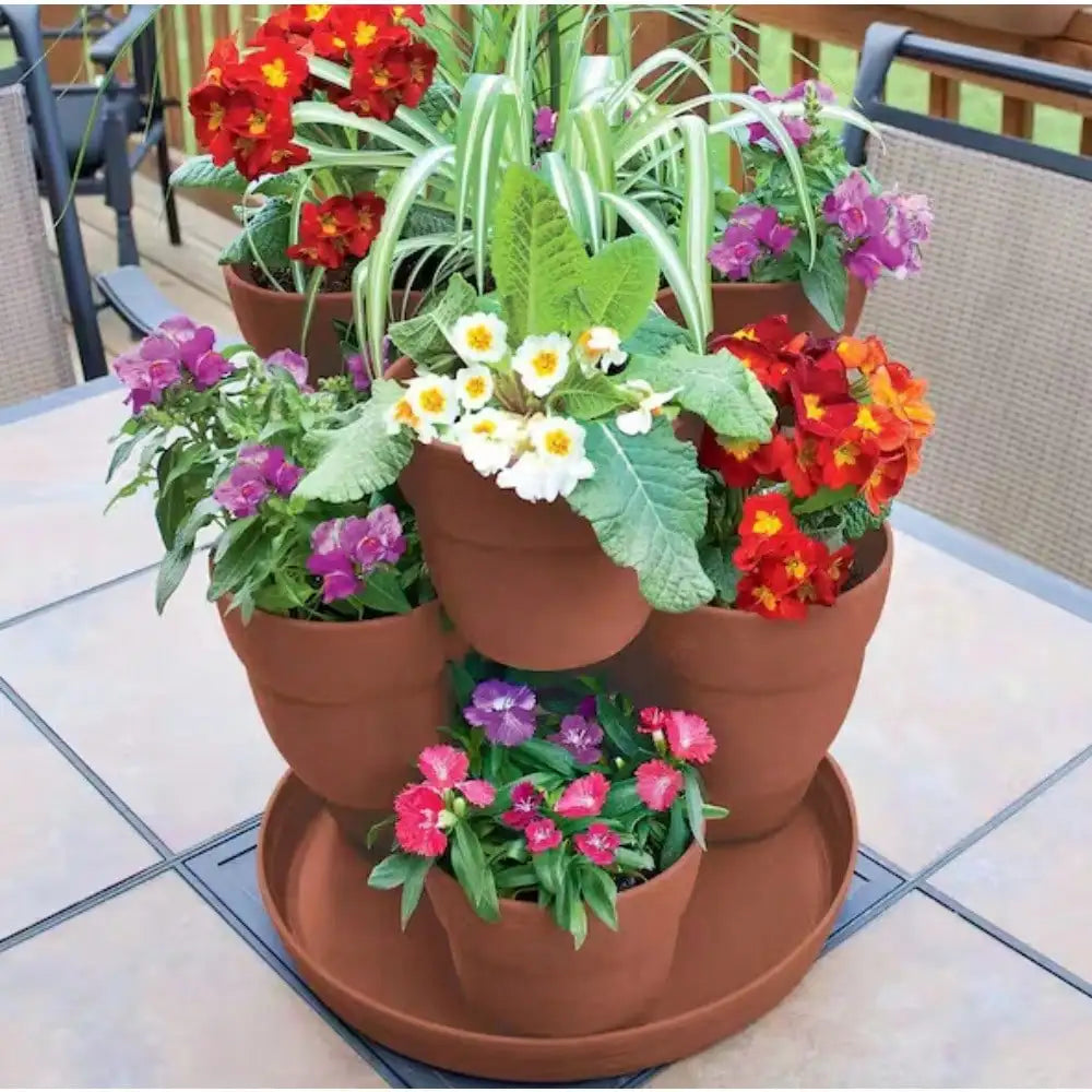 Plant Pots,3-Tier Resin Flower and Herb Vertical Gardening Planter in Terra Cotta Use with Indoor, windowsill, DIY Production