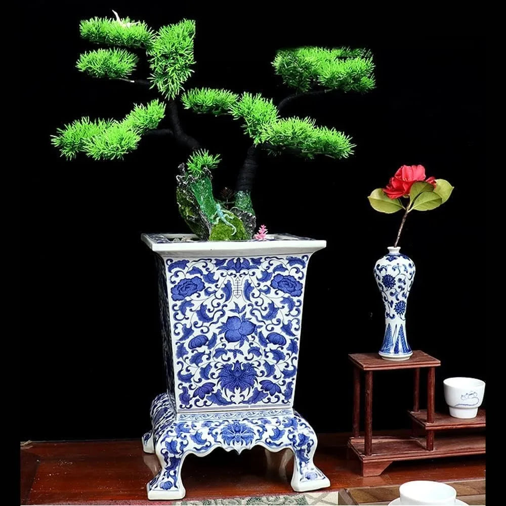 Chinoiserie Blue and White Chinese Porcelain Square Planter Jingdezhen Hand Painted Extra Large Flower Pots Square Porcelain-B