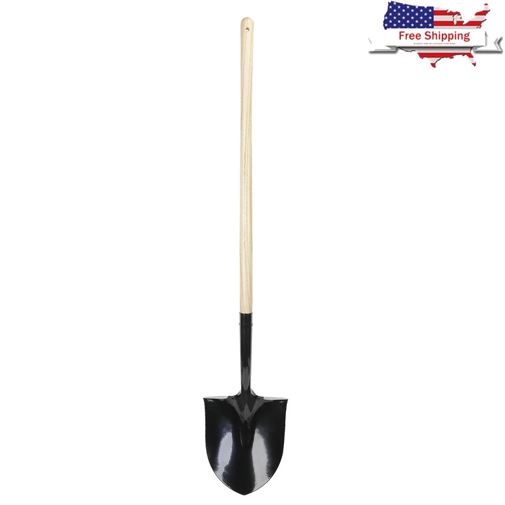 Round Point Shovel High Quality Digging Tool Pointed Blade Sturdy Wood Handle Gardening Landscaping Multi-Functional Easy to