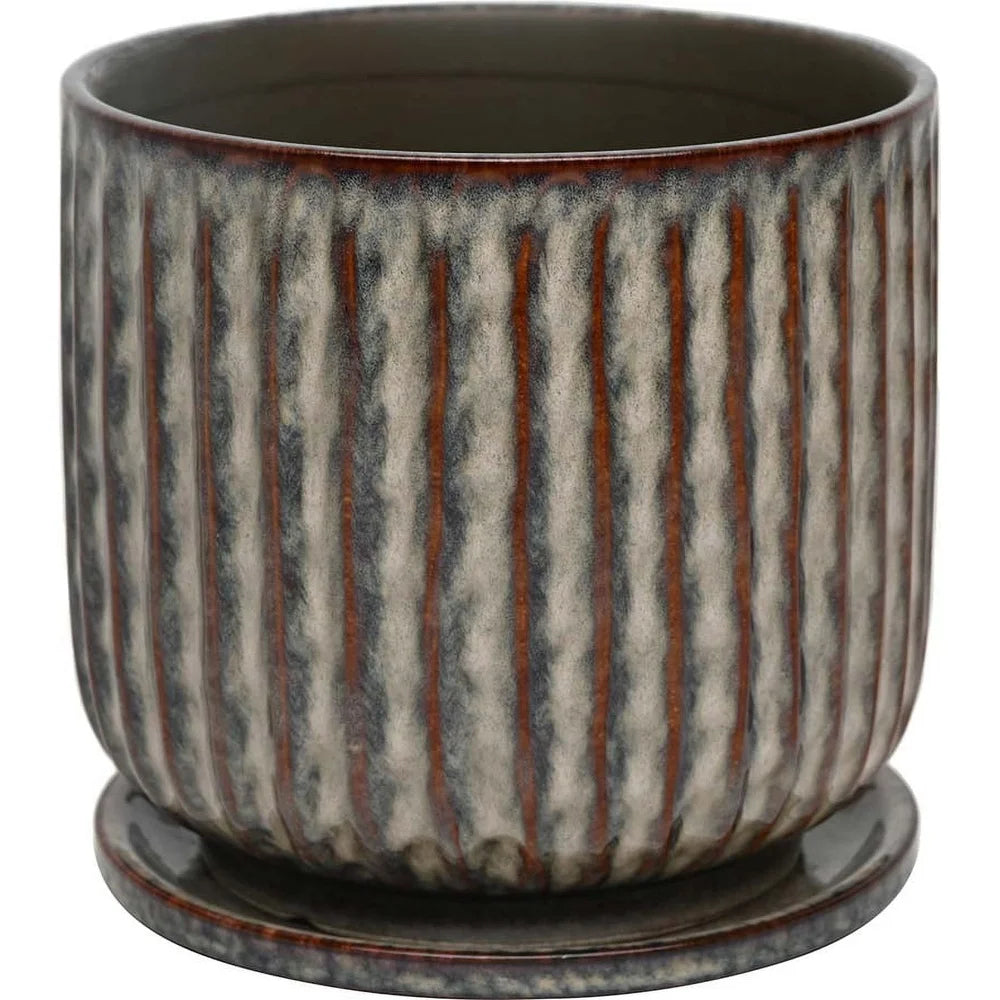 Ceramic Planter 8 Inch with Attached Saucer Drainage Holes Modern Indoor Outdoor Flower Pot Durable Gardening Container