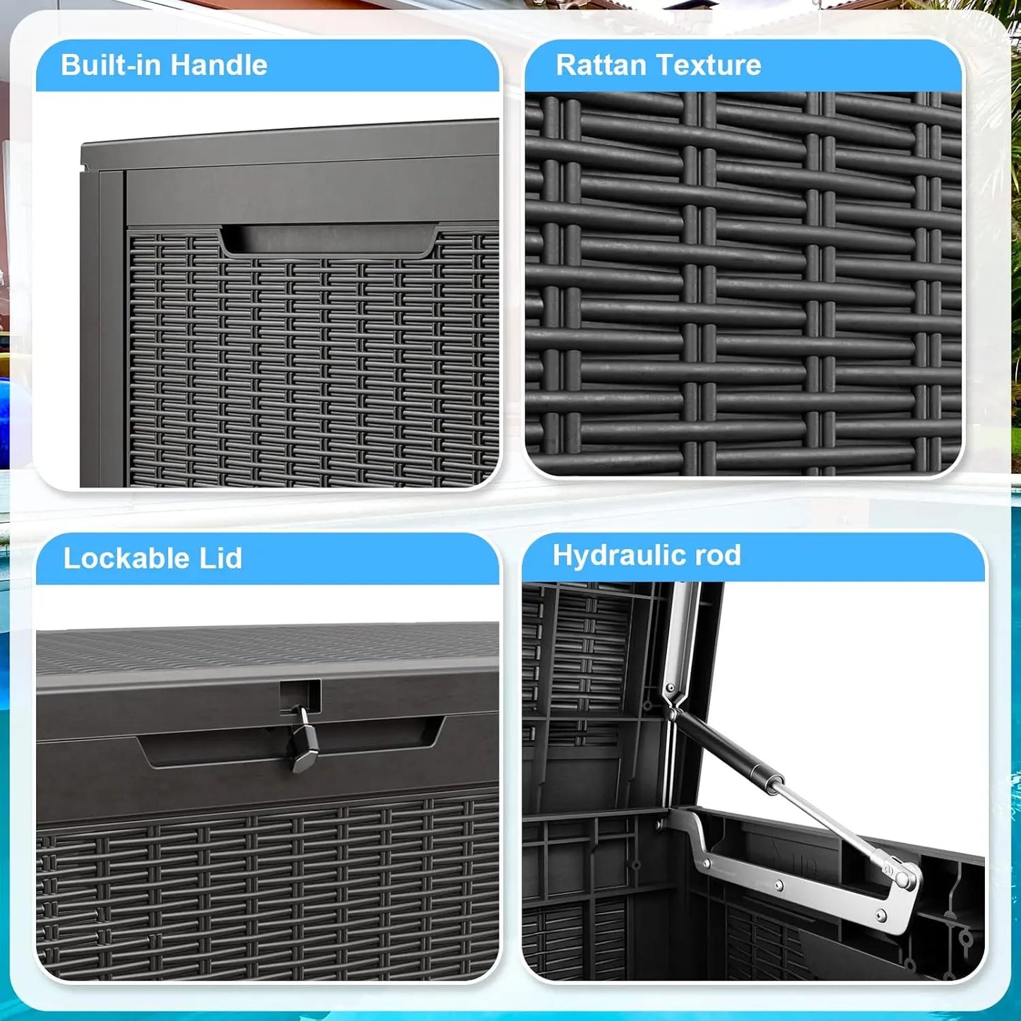 100 Gallon Deck Box,Resin Outdoor Storage Box with Lockable for Patio Furniture,Pool Accessories,Garden Tools Waterproof Outside