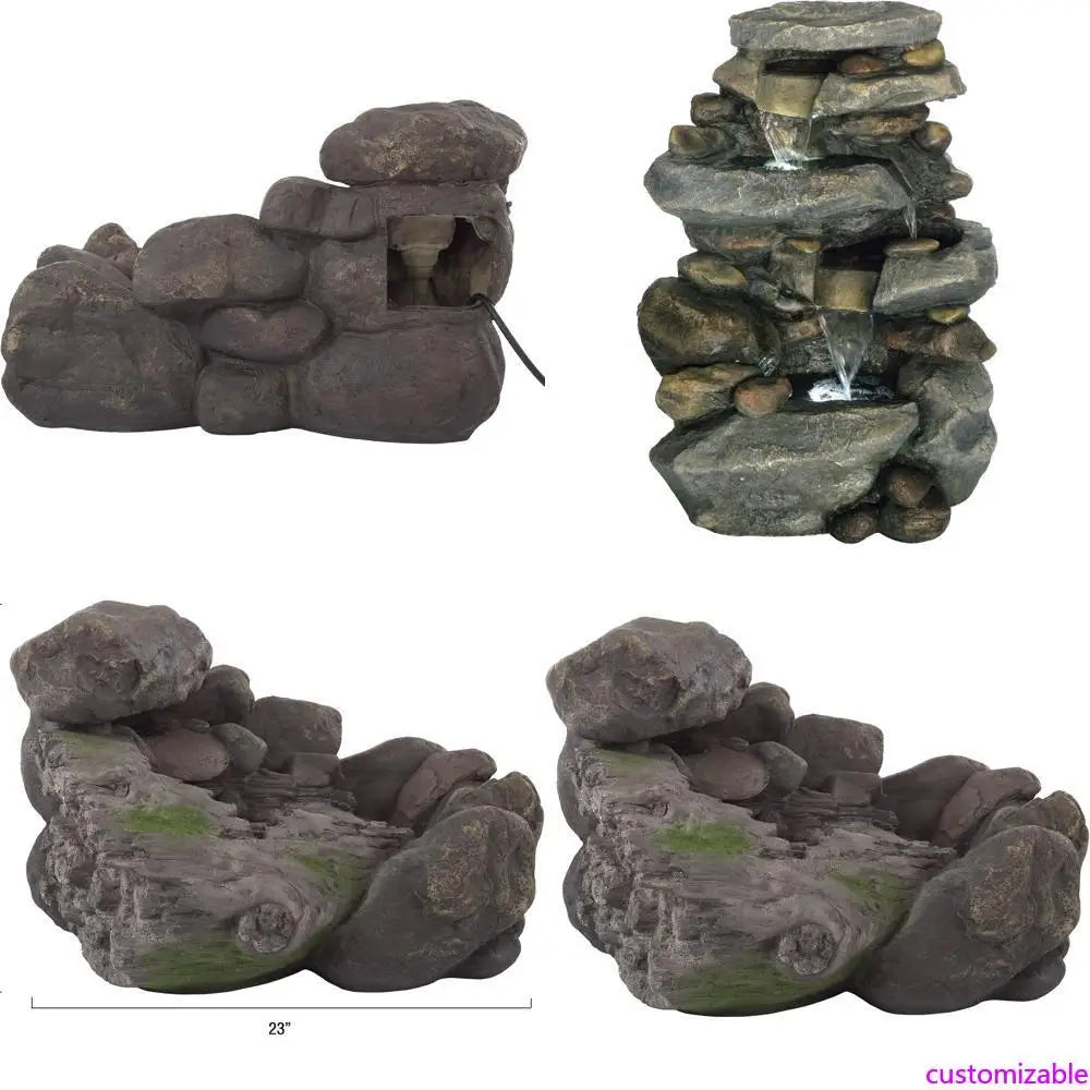 Pure Garden Outdoor Stone Waterfall Fountain with LED Lights for Patio and Garden, Natural Soothing Sounds