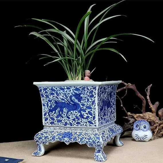 Chinoiserie Blue and White Chinese Porcelain Square Planter Jingdezhen Hand Painted Extra Large Flower Pots Square Porcelain-B