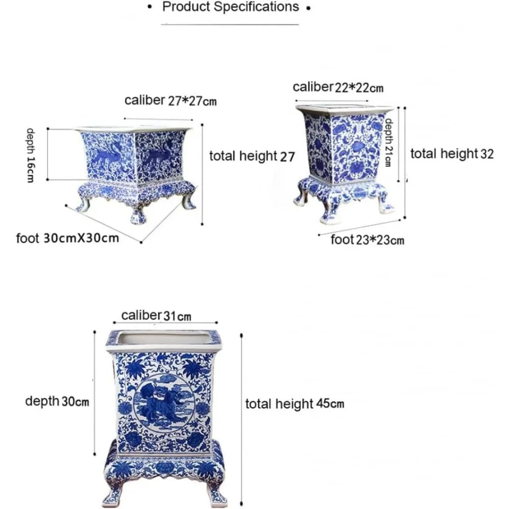 Chinoiserie Blue and White Chinese Porcelain Square Planter Jingdezhen Hand Painted Extra Large Flower Pots Square Porcelain-B