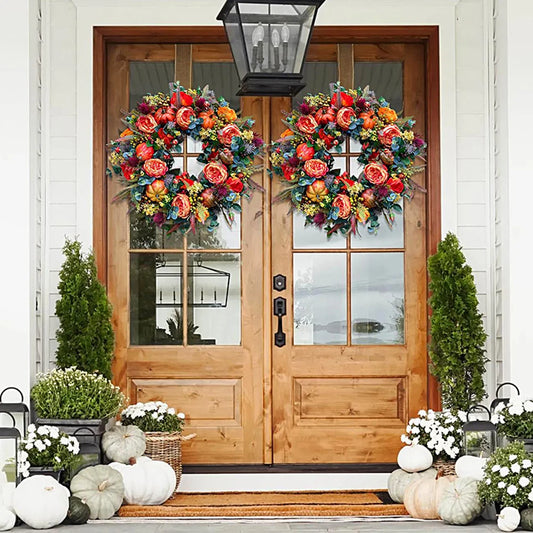 45/50cm Autumn Harvest Wreath Artificial Pumpkin Wreath Front Door Autumn Wreath for Thanksgiving Harvest Halloween Party Decor