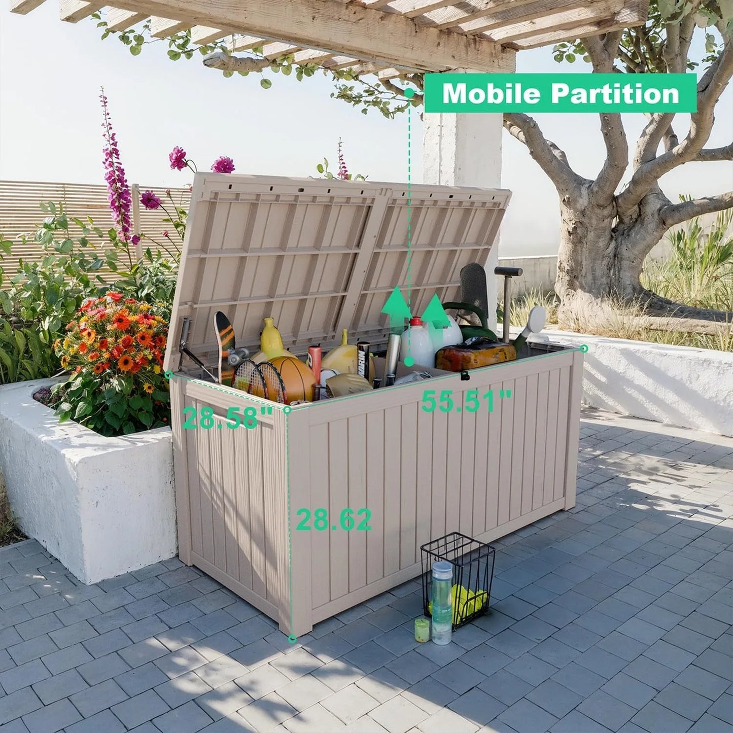 180Gal Waterproof Deck Box - Lockable Outdoor Storage for Patio Furniture, Garden Tools & Pool Accessories w/Side Handles