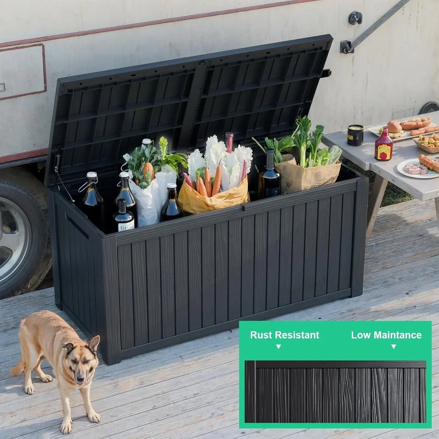 180Gal Waterproof Deck Box - Lockable Outdoor Storage for Patio Furniture, Garden Tools & Pool Accessories w/Side Handles