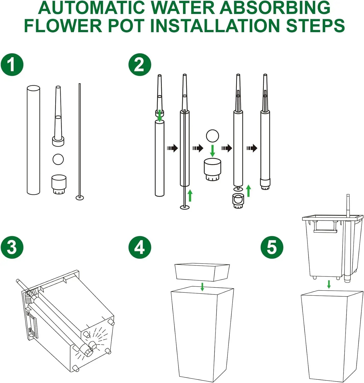 2 PCS 22.4 Inch Tall Planter Indoor ＆ Outdoor Black Taper Planter with Shelf Insert Self-Absorbing Plastic Flower Pots