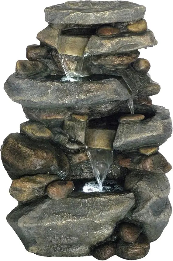 Pure Garden Outdoor Stone Waterfall Fountain with LED Lights for Patio and Garden, Natural Soothing Sounds