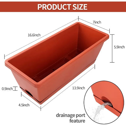 7Pack Rectangular Plastic Window Box Planters 17 Inches Tall with Saucers for Indoor and Outdoor Gardens Ideal for Vegetables F