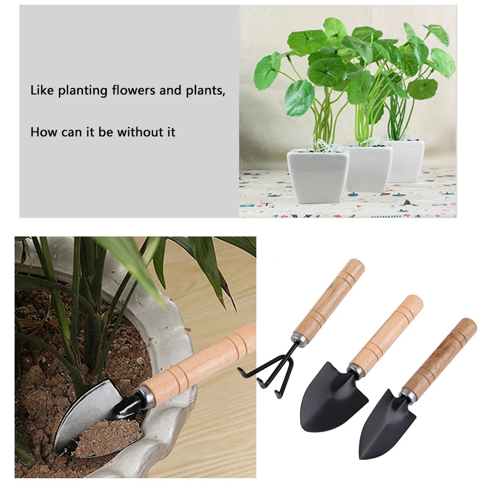 3Pcs Shovel Rake Spade Set Small Rake Shovel Spade Multifunction Garden Tool Sets Wooden Handle Hand Planting Tools for Kids