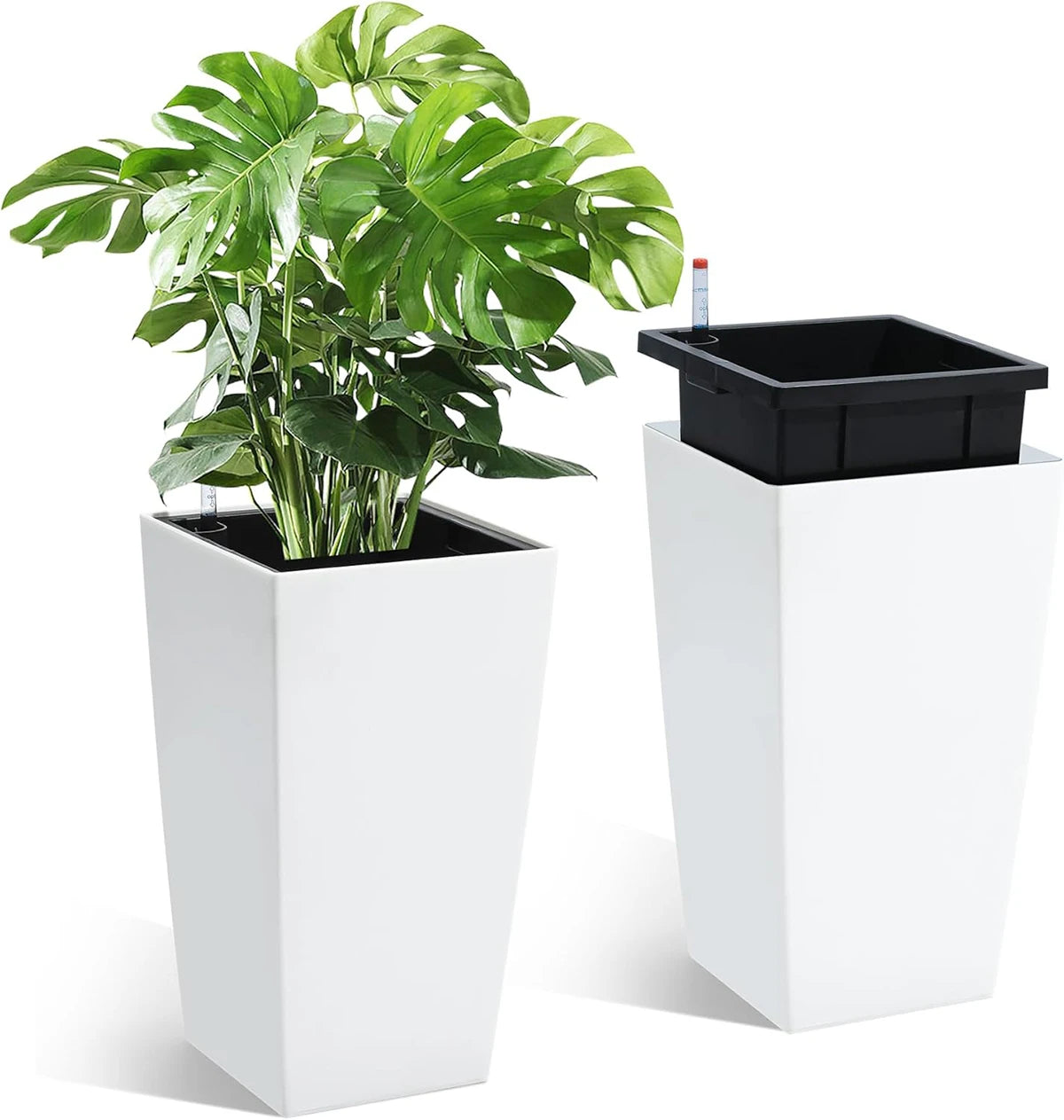 Rectangular Planters Set of 2, Large Plant Pots with Drainage Holes＆Water Level Monitor for Outdoor Indoor Patio Porch Rooms