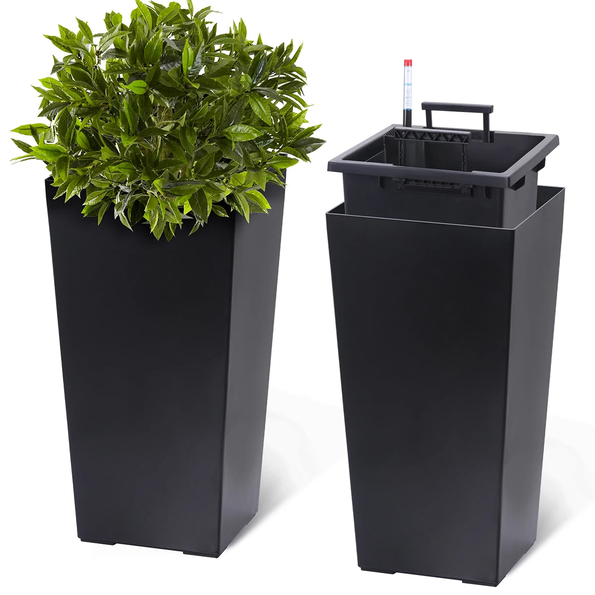 Rectangular Planters Set of 2, Large Plant Pots with Drainage Holes＆Water Level Monitor for Outdoor Indoor Patio Porch Rooms