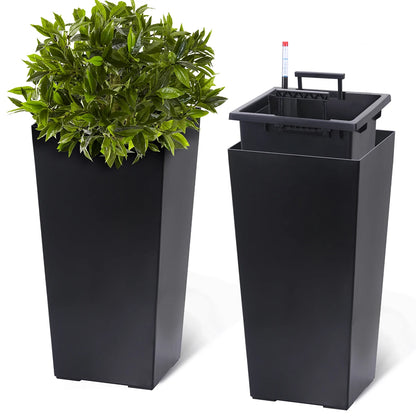 Rectangular Planters Set of 2, Large Plant Pots with Drainage Holes＆Water Level Monitor for Outdoor Indoor Patio Porch Rooms
