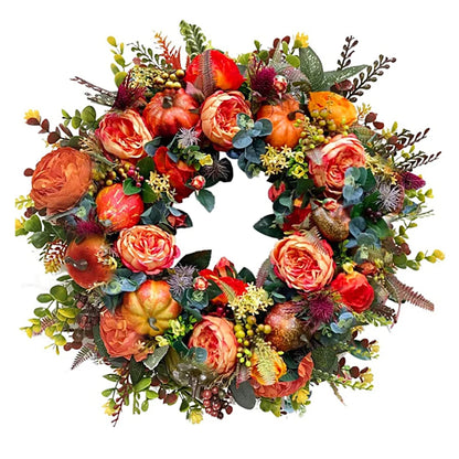 45/50cm Autumn Harvest Wreath Artificial Pumpkin Wreath Farmhouse Fall Garland for Thanksgiving Harvest Halloween Party Decor