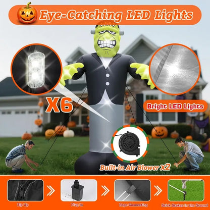 Halloween Inflatables Ghost Decorations Outdoor - 20FT Extra Large Horror Green Monster Halloween Blow up Yard Decorations with