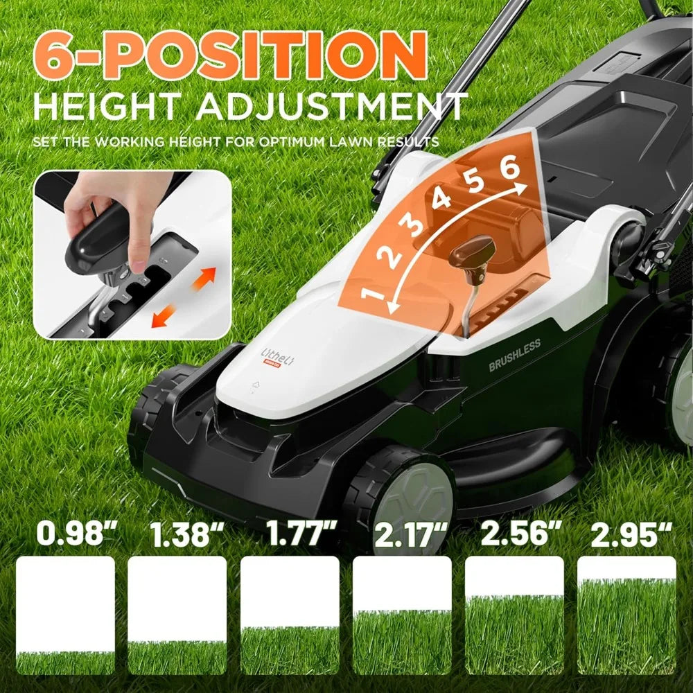 16 inch lawn mower 2 x 20v brushless electric mowers for garden yards, lightweight cordless lawnmower with 6-position height ad