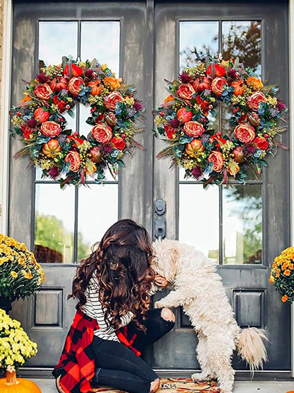 45/50cm Autumn Harvest Wreath Artificial Pumpkin Wreath Front Door Autumn Wreath for Thanksgiving Harvest Halloween Party Decor