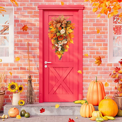 Thanksgiving Door Decorations Fall Wreath Artificial Garland With Peony Berries Maple Sunflower Leaves Harvest Party Pendant