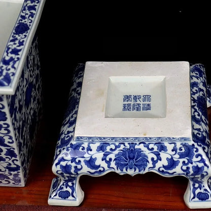 Chinoiserie Blue and White Chinese Porcelain Square Planter Jingdezhen Hand Painted Extra Large Flower Pots Square Porcelain-B