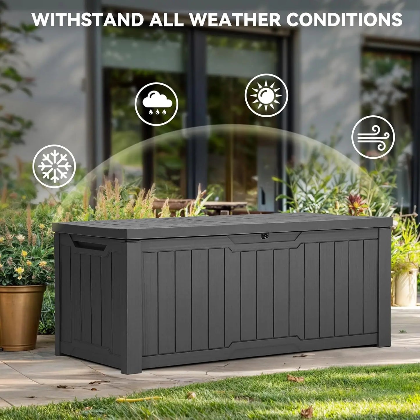 Outdoor Storage Box,120 Gallon Waterproof Deck Box for Garden Tools,Patio Cushions, and Pool Accessories,Lockable, Easy Assembly