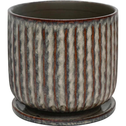 Ceramic Planter 8 Inch with Attached Saucer Drainage Holes Modern Indoor Outdoor Flower Pot Durable Gardening Container