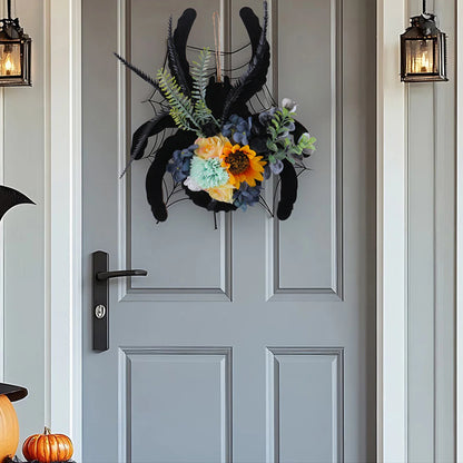 30cm Halloween Spider Wooden Plaque Door Hanging With Rattan Wreath Wall Decor For Home Festival Party Supplies