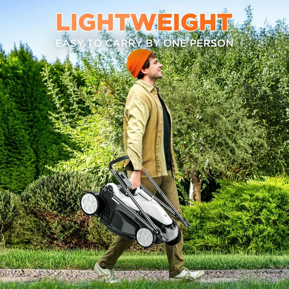 16 inch lawn mower 2 x 20v brushless electric mowers for garden yards, lightweight cordless lawnmower with 6-position height ad