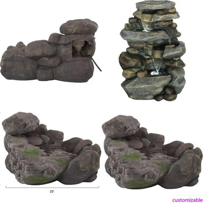 Pure Garden Outdoor Stone Waterfall Fountain with LED Lights for Patio and Garden, Natural Soothing Sounds