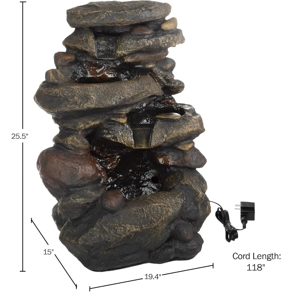 Pure Garden Outdoor Stone Waterfall Fountain with LED Lights for Patio and Garden, Natural Soothing Sounds