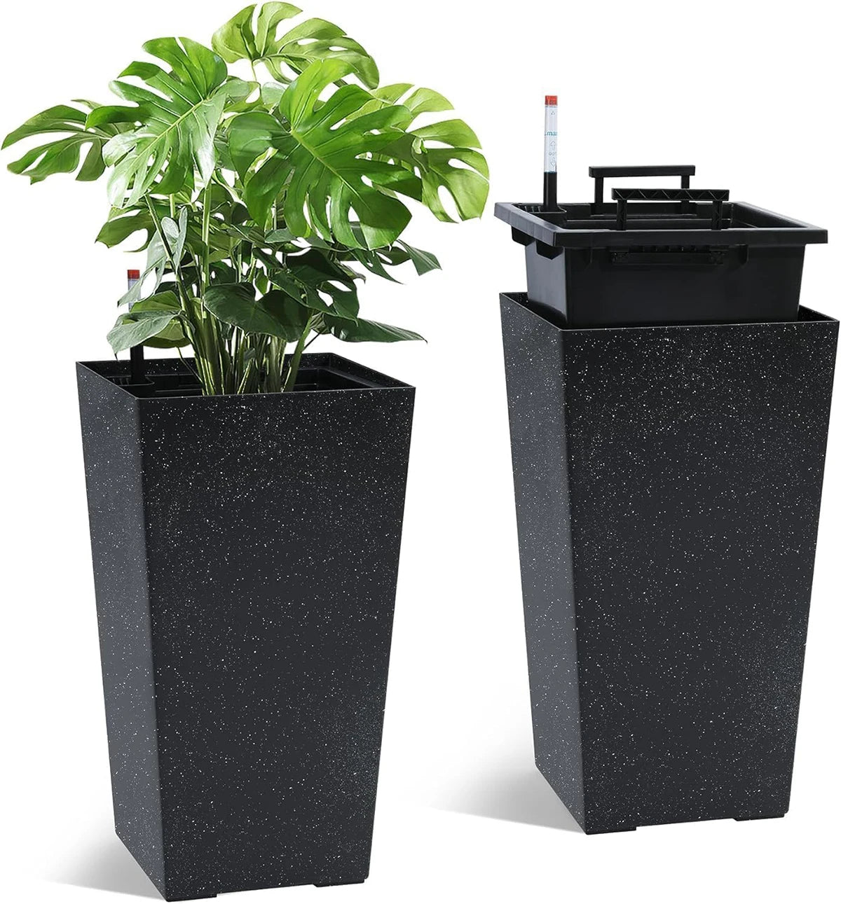 Rectangular Planters Set of 2, Large Plant Pots with Drainage Holes＆Water Level Monitor for Outdoor Indoor Patio Porch Rooms