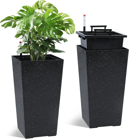 Rectangular Planters Set of 2, Large Plant Pots with Drainage Holes＆Water Level Monitor for Outdoor Indoor Patio Porch Rooms