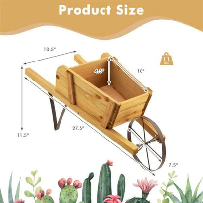 2 In 1 Wheelbarrow Planter Wooden Wagon Planter with 9 Magnetic Accessories for Garden Yard