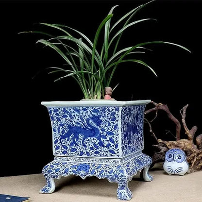 Chinoiserie Blue and White Chinese Porcelain Square Planter Jingdezhen Hand Painted Extra Large Flower Pots Square Porcelain-B
