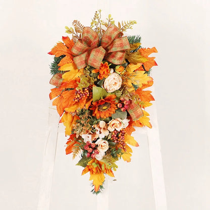 Thanksgiving Door Decorations Fall Wreath Artificial Garland With Peony Berries Maple Sunflower Leaves Harvest Party Pendant