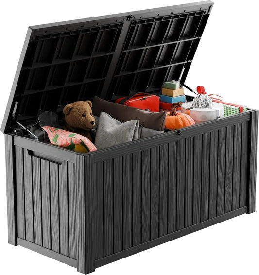 180Gal Waterproof Deck Box - Lockable Outdoor Storage for Patio Furniture, Garden Tools & Pool Accessories w/Side Handles