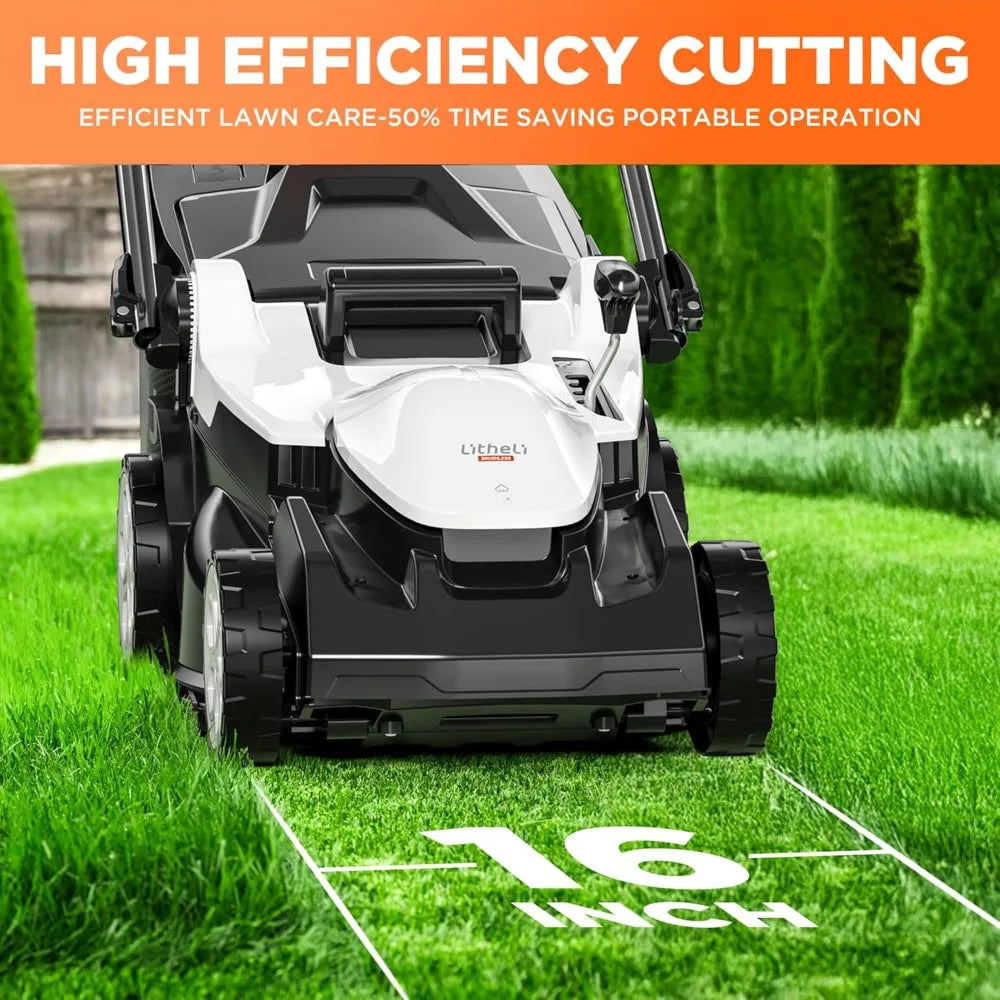 16 inch lawn mower 2 x 20v brushless electric mowers for garden yards, lightweight cordless lawnmower with 6-position height ad