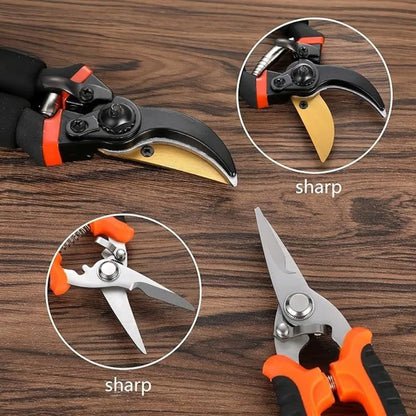 Garden Pruning Shears Stainless Steel Blades Handheld Scissors Set with Gardening Gloves Heavy Duty Garden Bypass Pruning Shear