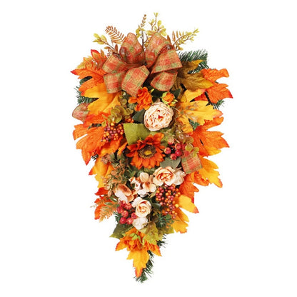 Thanksgiving Door Decorations Fall Wreath Artificial Garland With Peony Berries Maple Sunflower Leaves Harvest Party Pendant
