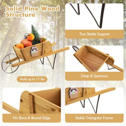 2 In 1 Wheelbarrow Planter Wooden Wagon Planter with 9 Magnetic Accessories for Garden Yard