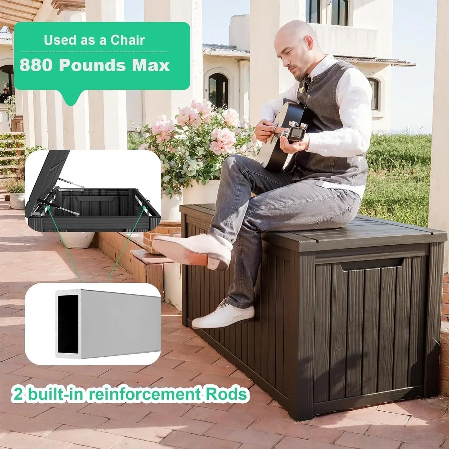 180Gal Waterproof Deck Box - Lockable Outdoor Storage for Patio Furniture, Garden Tools & Pool Accessories w/Side Handles