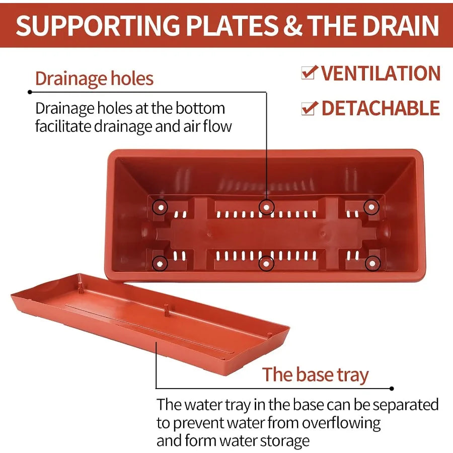 7Pack Rectangular Plastic Window Box Planters 17 Inches Tall with Saucers for Indoor and Outdoor Gardens Ideal for Vegetables F