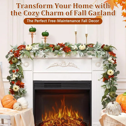 Fall Decorations for Home - 5.9 Ft Fall Leaves Garland with Pumpkin Lamb Ears Leaves Maple Leaves, Autumn Garland for Home Mantl