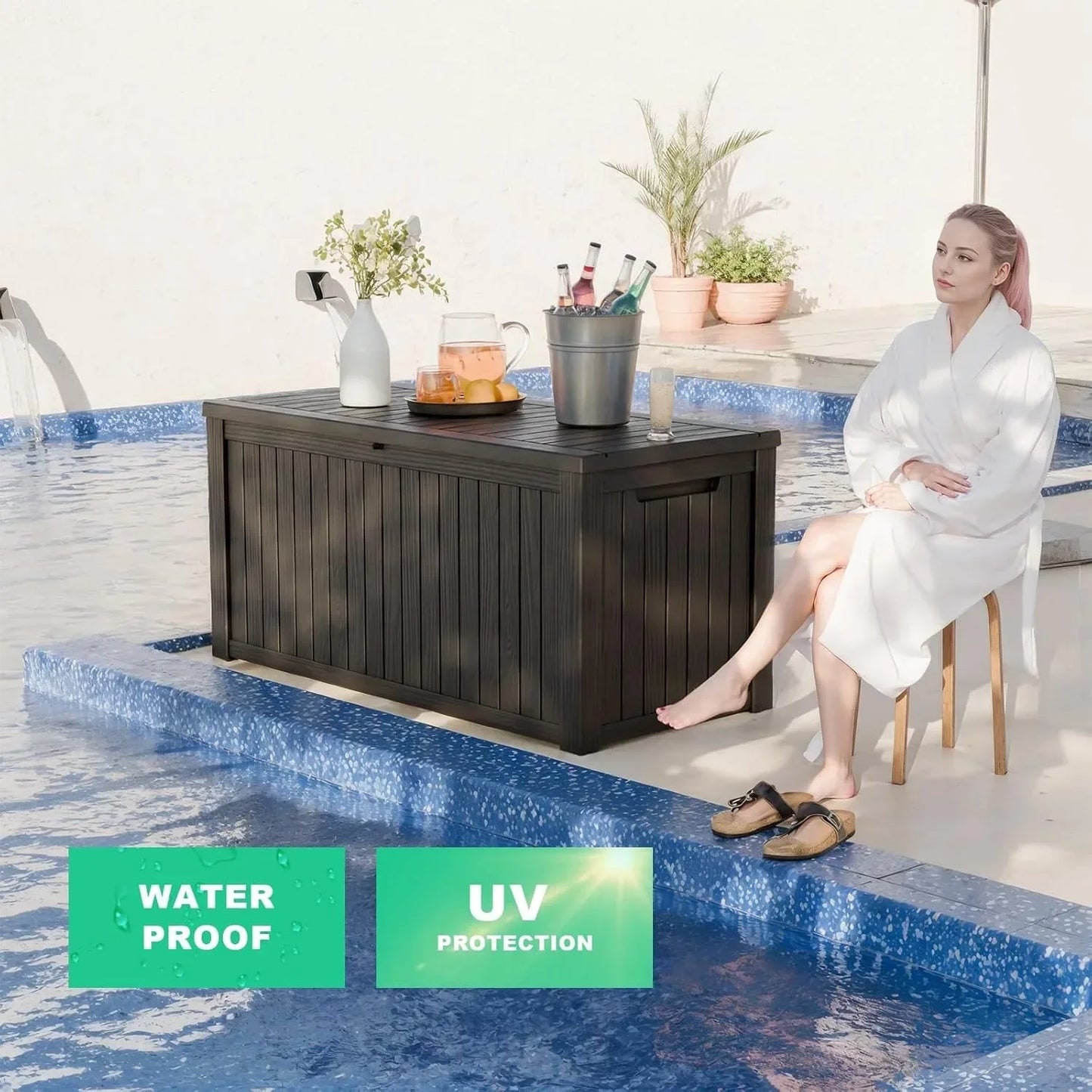 180Gal Waterproof Deck Box - Lockable Outdoor Storage for Patio Furniture, Garden Tools & Pool Accessories w/Side Handles