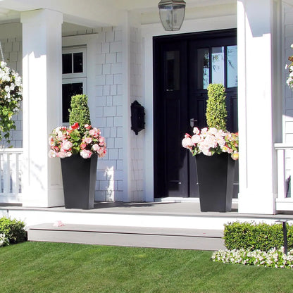 2 PCS 22.4 Inch Tall Planter Indoor ＆ Outdoor Black Taper Planter with Shelf Insert Self-Absorbing Plastic Flower Pots