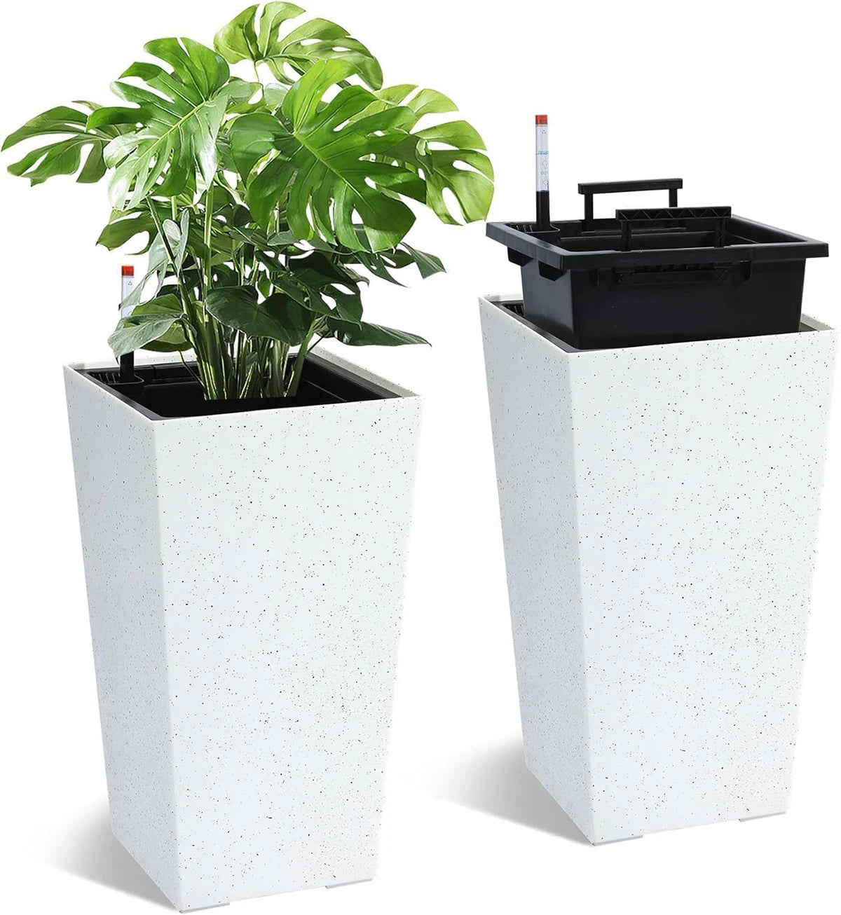 Rectangular Planters Set of 2, Large Plant Pots with Drainage Holes＆Water Level Monitor for Outdoor Indoor Patio Porch Rooms