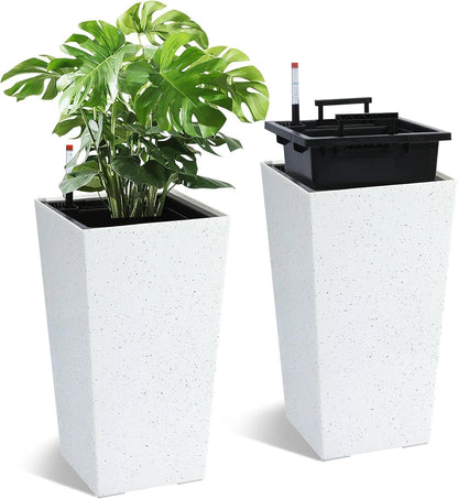 Rectangular Planters Set of 2, Large Plant Pots with Drainage Holes＆Water Level Monitor for Outdoor Indoor Patio Porch Rooms
