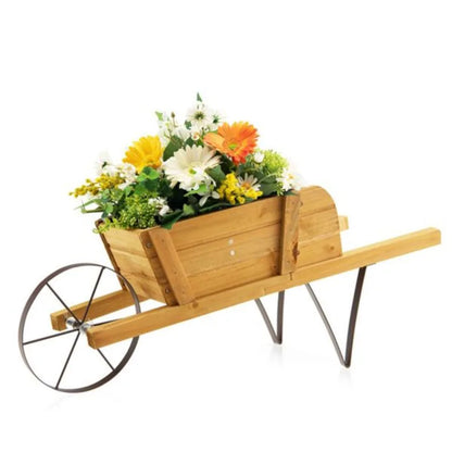 2 In 1 Wheelbarrow Planter Wooden Wagon Planter with 9 Magnetic Accessories for Garden Yard