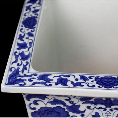 Chinoiserie Blue and White Chinese Porcelain Square Planter Jingdezhen Hand Painted Extra Large Flower Pots Square Porcelain-B
