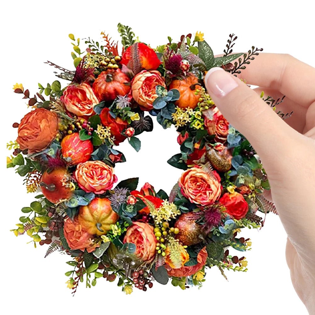45/50cm Autumn Harvest Wreath Artificial Pumpkin Wreath Front Door Autumn Wreath for Thanksgiving Harvest Halloween Party Decor